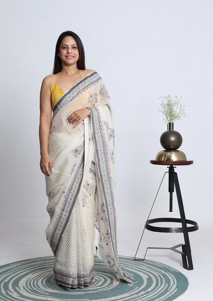 OFFWHITE BLOCK PRINT (SAREE)