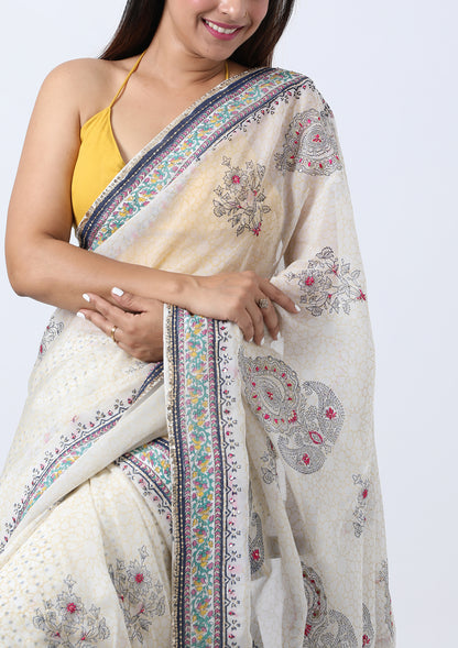 OFFWHITE BLOCK PRINT (SAREE)