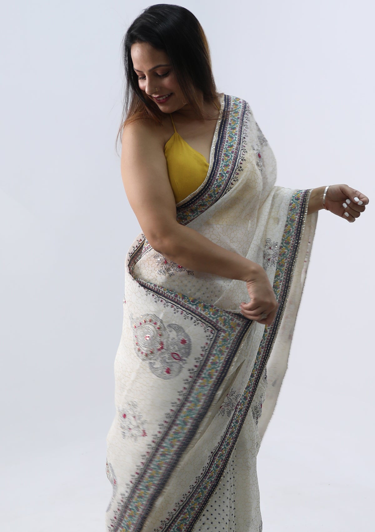 OFFWHITE BLOCK PRINT (SAREE)